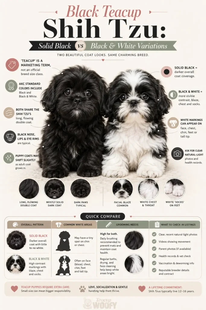 Solid Black vs Black and White Variations - Black Teacup Shih Tzu_ Rarity & Coat Facts1