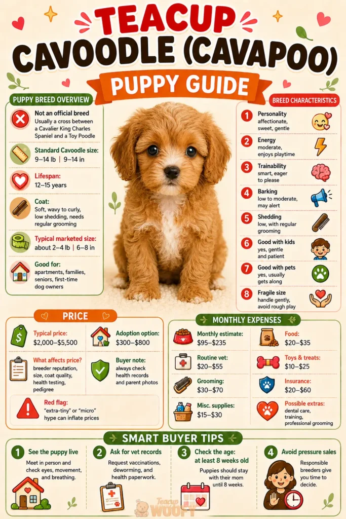 Teacup Cavoodle puppy guide infographic