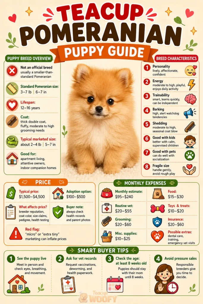 Teacup Pomeranian puppy guide infographic