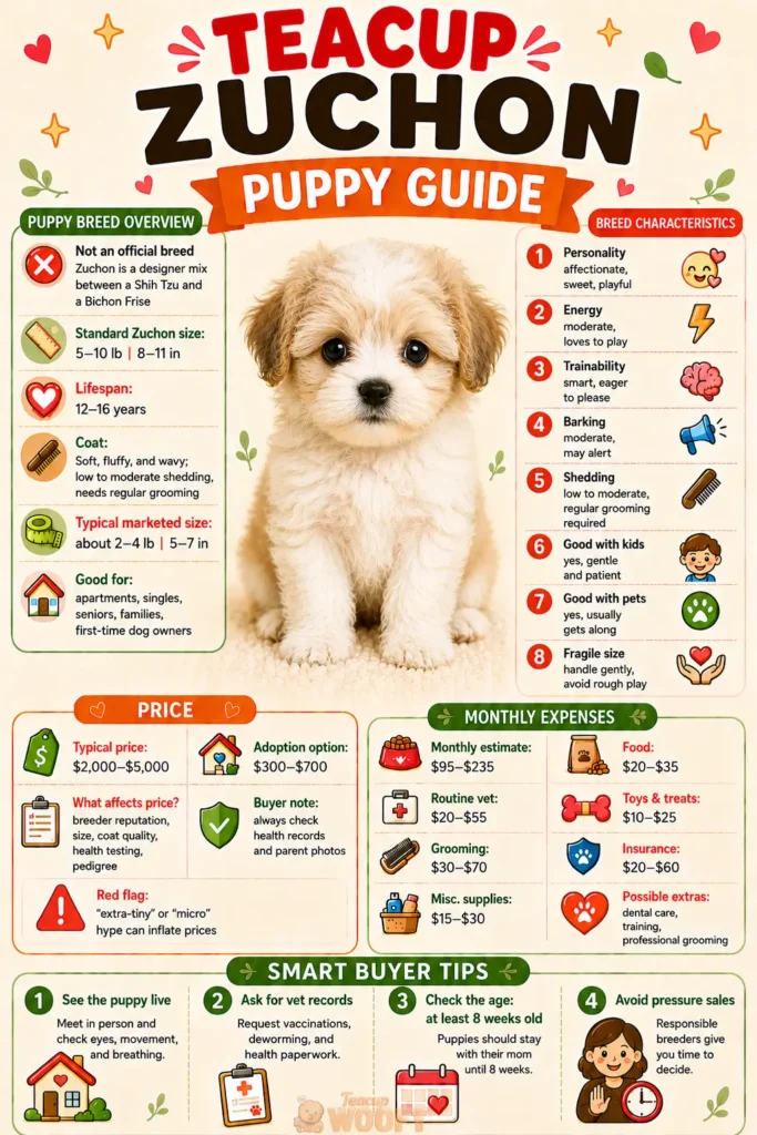 Teacup Zuchon puppy guide poster