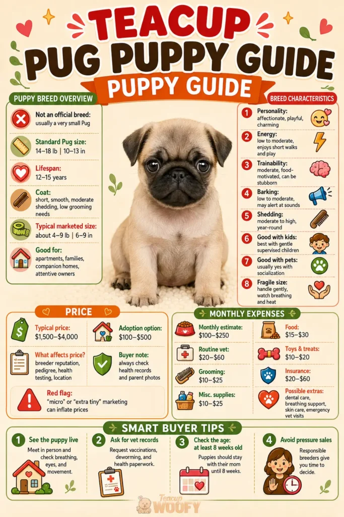 Teacup pug puppy guide infographic